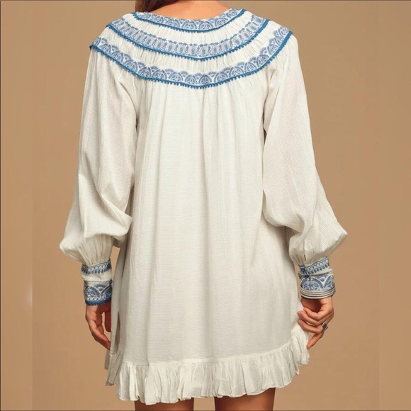 Free People Erin Mini Dress embroidered tassel boho ruffle - Picture 3 of 5